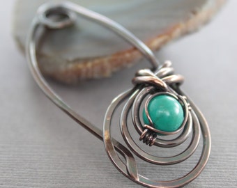 Shawl pin with turquoise stone, Beaded shawl pin, Fibula, Cardigan clip, Knitting accessory, Fibula, Scarf pin, Brooch, Turquoise pin SP058