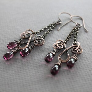 Chandelier earrings with purple Czech glass teardrops Copper earrings Long earrings Boho earrings Statement earrings ER054 image 3