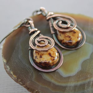 Pear shape dangle earrings with Czech glass briolette, Drop earrings, Statement earrings, Long earrings, Copper earrings - ER102