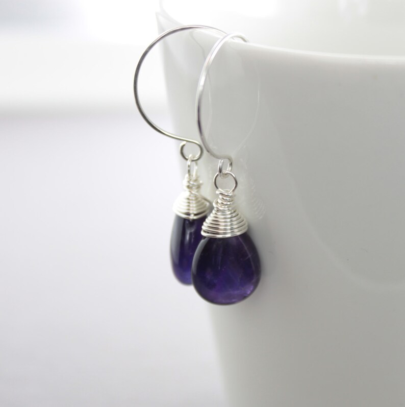 Sterling Silver Dangle Amethyst Drop Earrings Stone Earrings Etsy