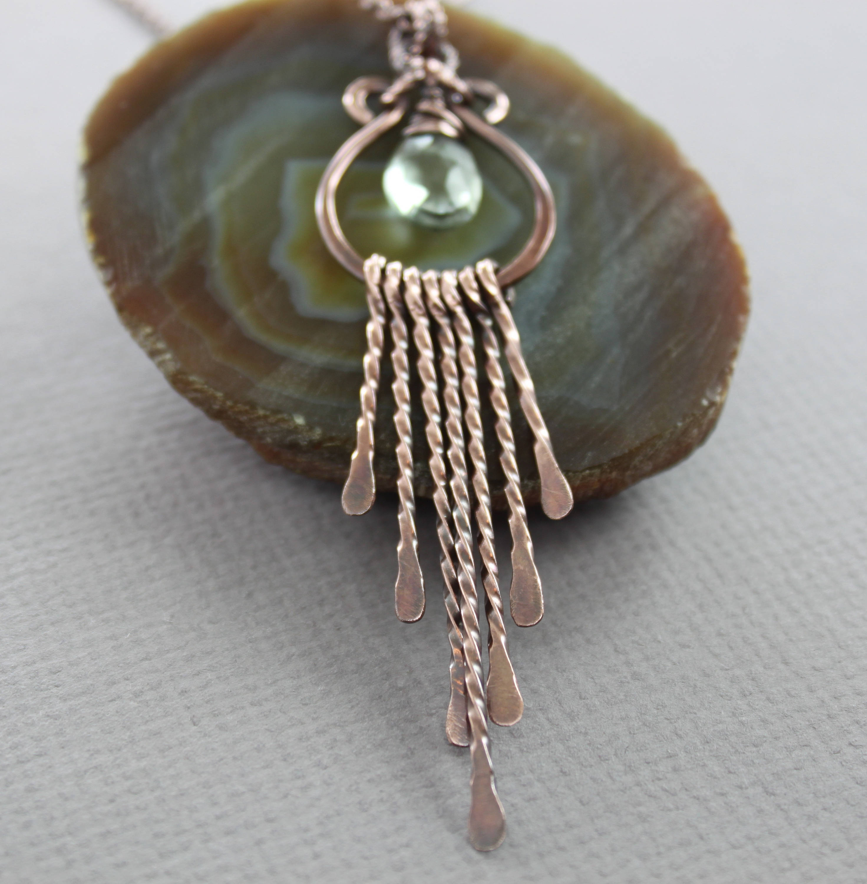 Copper necklace with horseshoe pendant and fringe bars with Etsy