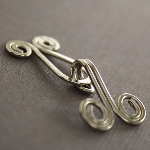 Handmade Spiral German Silver Cardigan Clasp: Knitting Sewing Accessory