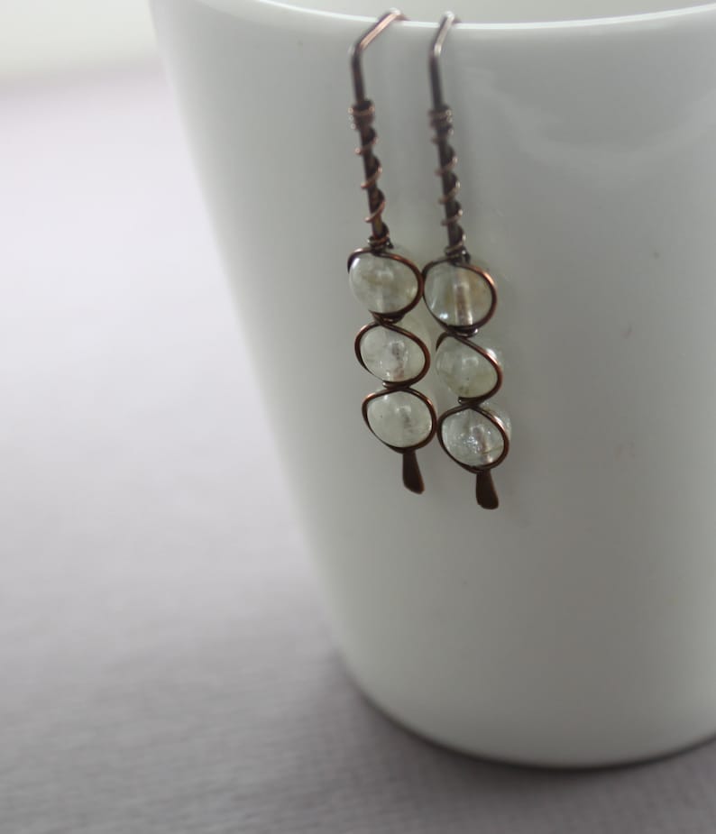 Aquamarine Threader Earrings Hook Copper Earrings Gemstone Etsy