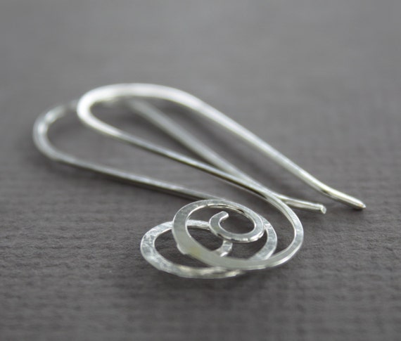 Spiral Modern Simple Hook Sterling Silver Earrings | Etsy