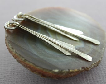 Fringe German Silver Dangle Earrings: Hammered Bar Cascade Design