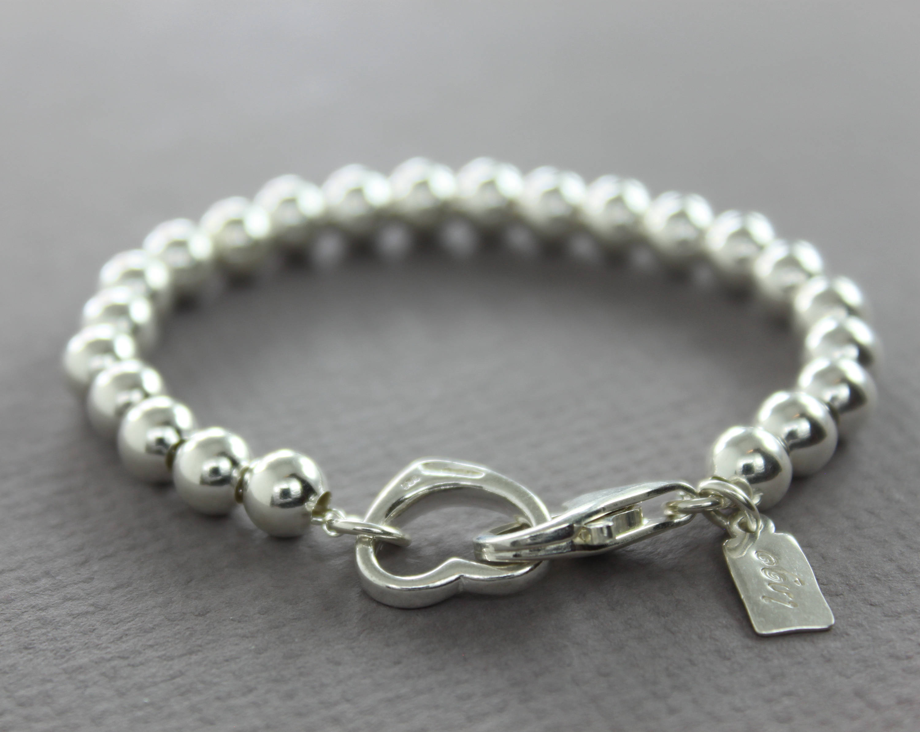 Beaded silver ball sterling silver bracelet with a heart Etsy