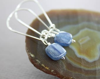 Kyanite long sterling silver earrings, Gemstone earrings, Blue stone earrings, Dangle earrings, Gift for her, Everyday earrings, ER131