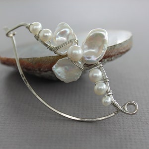 Dressy silver shawl pin with white pearls, Bridal shawl pin, Petal design shawl pin, Luxurious pin, Flower shawl pin, Statement pin SP065 image 1