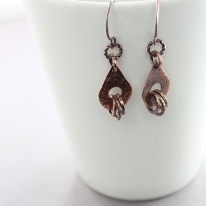 Cute short copper earrings, Metal earrings, Drop earrings, Small earrings, Dangle earrings, Gift for her, Hammered earrings ER146 image 5