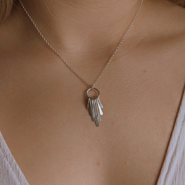 Fringe sterling silver necklace, Fringe pendant, Minimalist necklace, Dainty necklace, Y necklace, Lariat necklace, Teen jewelry