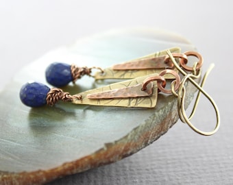 Art Deco Lapis Lazuli Earrings: Mixed Metal Dangle Earrings