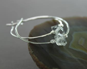 Sterling silver herkimer diamond hoop earrings, Raw quartz earrings, Herkimer earrings, Crystal earrings, Sterling silver earrings - ER116