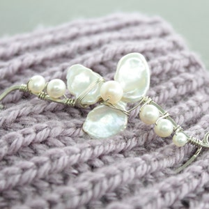 Dressy silver shawl pin with white pearls, Bridal shawl pin, Petal design shawl pin, Luxurious pin, Flower shawl pin, Statement pin SP065 image 5