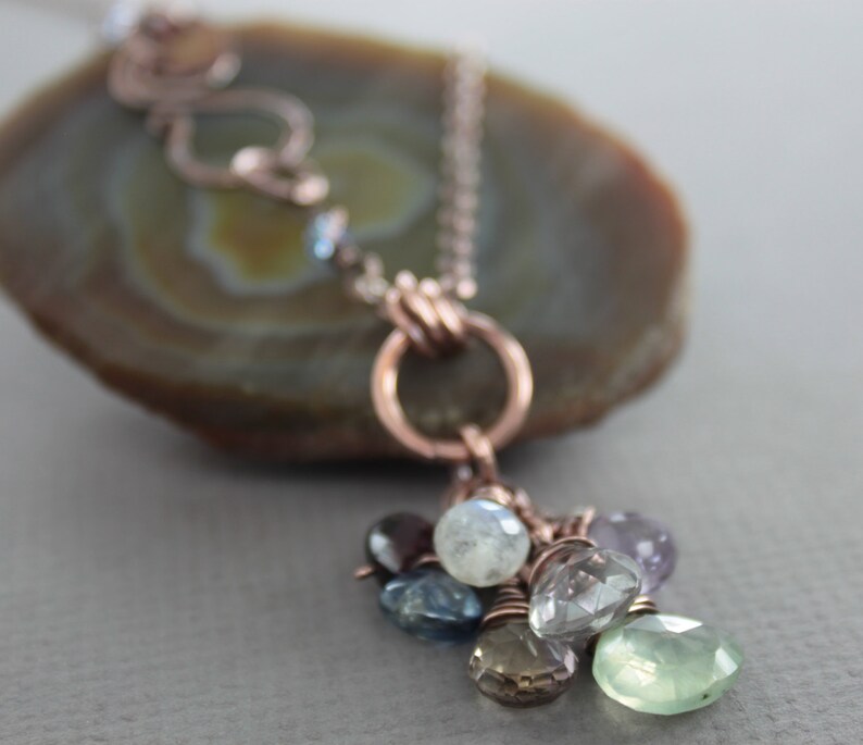 Clustered Multicolored Gemstones Copper Necklace Mix Stones Etsy