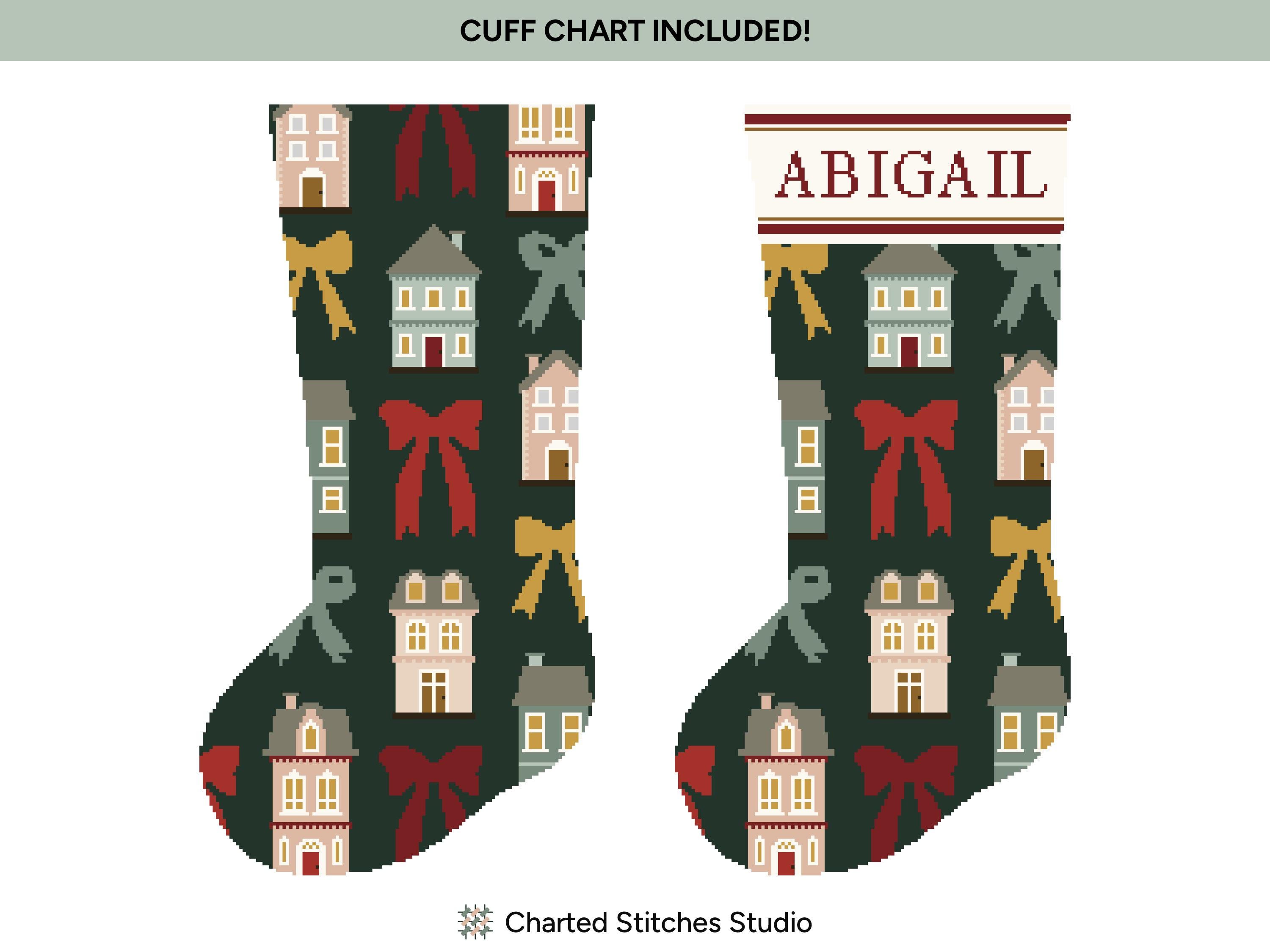 Houses & Bows Christmas Stocking | Needlepoint and Cross Stitch Digital ...