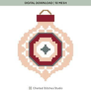 Retro Ornament - Geometric Coral (18 Mesh)  | Needlepoint and Cross Stitch Digital Chart Pattern
