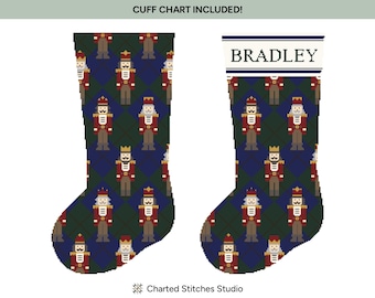 Argyle Nutcracker Christmas Stocking  | Needlepoint and Cross Stitch Digital Chart Pattern
