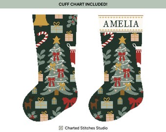 Árvore de Natal Meia de Natal | Padrão de Gráfico Digital de Ponto Cruz e Agulha