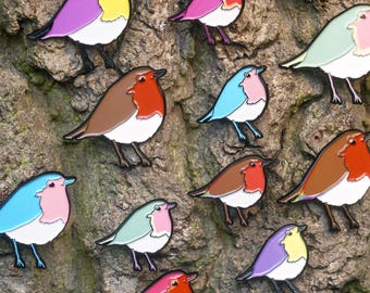 Robin bird LGBTQ+, lesbian, trans, non-binary, and genderfae pride enamel pin badge