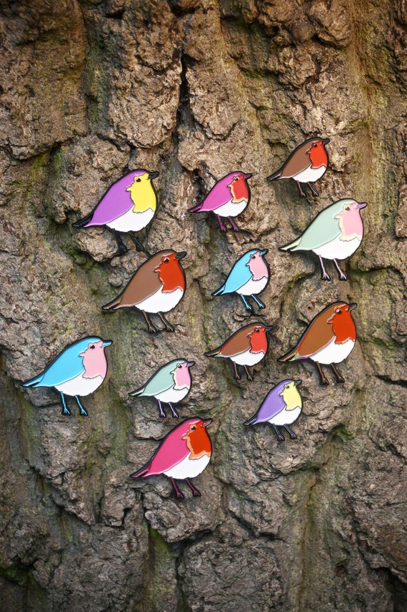 Robin bird LGBTQ+, lesbian, trans, non-binary, and genderfae pride enamel pin badge