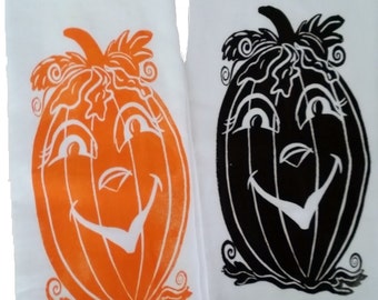 Jack-O-Lantern/Pumpkin Flour Sack Dish Towels set of 2