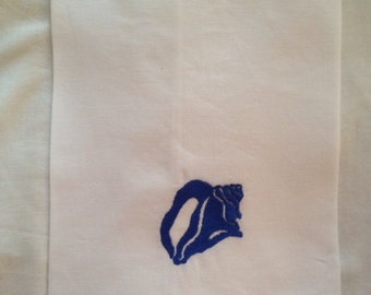 Linen/Cotton guest towel conch shell design, marine blue embroidered guest towel, beach house gift, beachy design