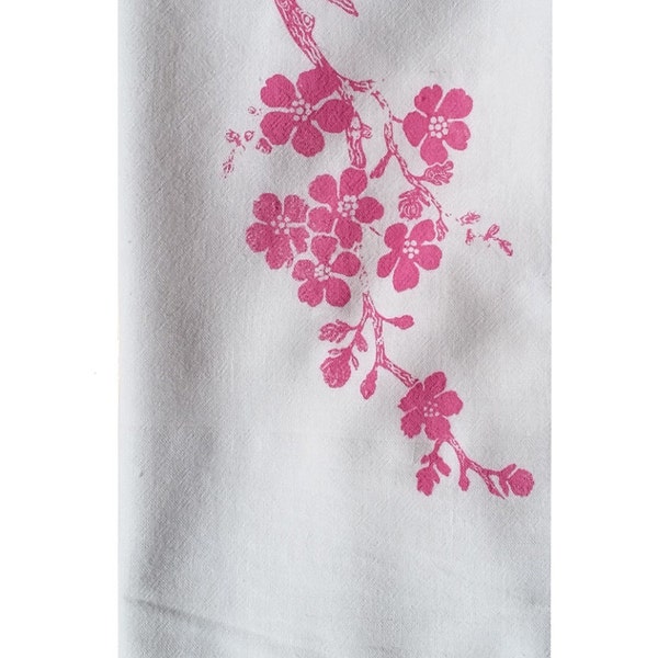 Two Cherry Blossom Flour Sack Dish Towels-Medium Pink