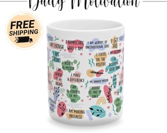 Tägliche Bestätigung Becher, Inspirational Keramikbecher, Motivationsgeschenk, Self-Care Becher, Achtsamkeit Becher, Positive Affirmationen Becher, Mindset Becher