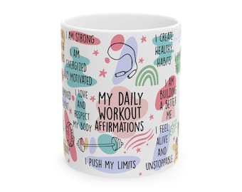 CANECA COM AFIRMAÇÕES DE TREINO | Citações inspiradoras | Presente de autocuidado | Entusiastas do fitness | Inspiração diária | Xícara de café de cerâmica