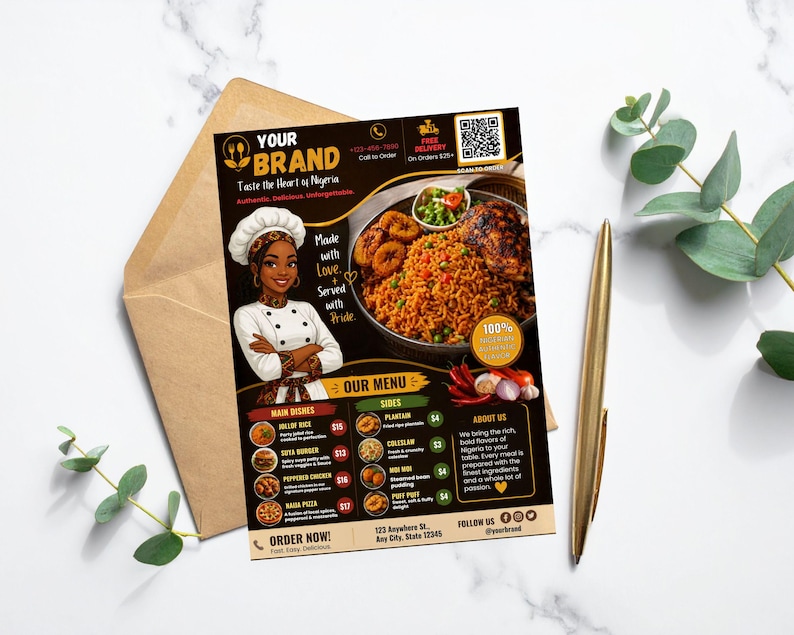 African Restaurant Menu Template, African Food Flyer, BBQ Grill Poster ...