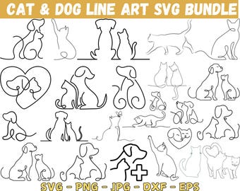 Cat and Dog Line Art Silhouette, Pet Lovers SVG (Digital Download)