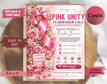 Pink Hope Fundraiser Flyer, Breast Cancer Awareness Event Template, Editable Canva Flyer, Charity Fundraiser Invitation, Instant Download