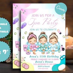 Spa Party Invitation, Spa Girls Birthday Invitation, Tween Birthday Spa Party Invite, Pamper Birthday Glam Party, Editable Canva Template