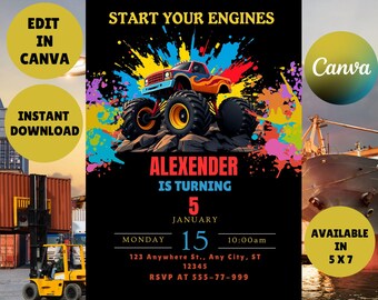 Editable Monster Truck Birthday Invitation Template (Digital Evite)