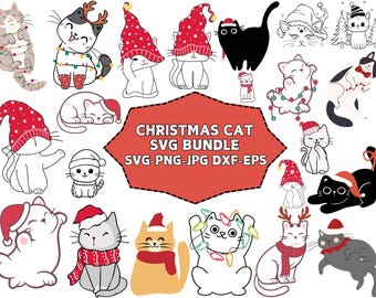 Kerstkat SVG-bundel, kerstontwerpen (digitale download)