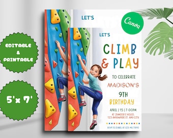 Girl Rock Climbing Birthday Invitation: Editable Printable (5x7)
