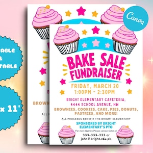 Bake Sale Flyer Template, Editable Baking Event Sign Canva Template, BAKE SALE Fundraiser, Printable PTA Flyer, School Community Fundraiser