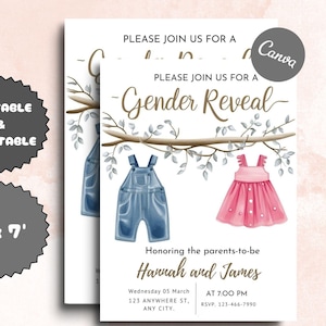 Carte de prédiction de sexe de bébé d'invitation de révélation de genre Modèle révélateur de fête aquarelle rose bleu Cartes à gratter numériques