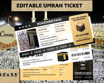 Editable Hajj Boarding Pass: Umrah Mubarak Plane Ticket (Digital Download)