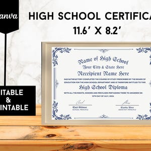 Printable High School, Printable Certificate With Seal, Diploma Template, Canva Editable, Instant Download, Digital Download, Printable