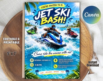 Jet Ski Party Invitation Template: Editable Canva Summer Water Sports Invite (Digital Download)