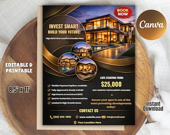 Real Estate Flyer Template, Modern Luxury Open House, Editable Canva (8.5x11 Inches)