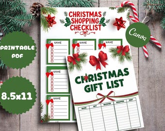 Lijst met kerstcadeaus, budgettracker voor kerstinkopen (afdrukbare pdf)