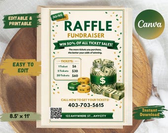 Bearbeitbarer 50/50-Verlosungskarten-Flyer, Sport-Spendenaktion (8,5 x 11 Zoll)