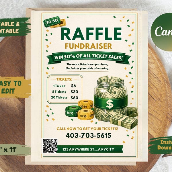 50/50 Raffle Template - Etsy