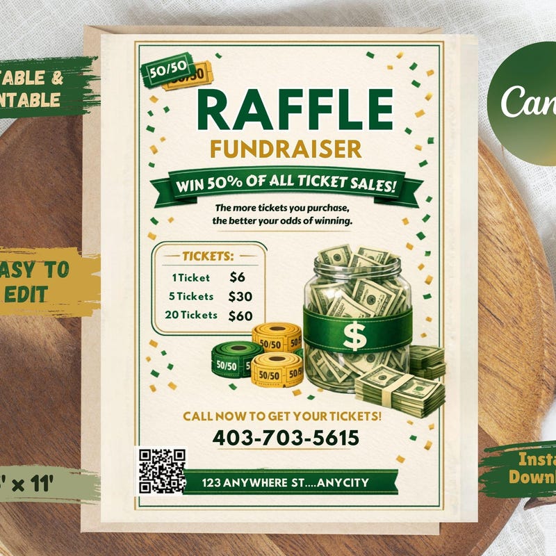 50/50 Raffle Template - Etsy