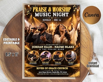 Church Flyer Template, Gospel Concert Poster, Praise Gathering Invite, Worship Night Poster, Christian Music Event, Instant Download