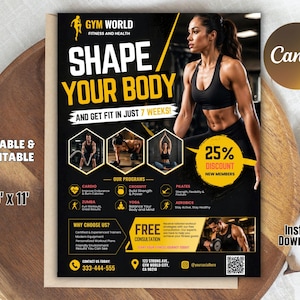 Personal Trainer Flyer, Gym Fitness Instructor, Sports Trainer Flyer, DIY Flyer Template Design, Canva Fitness Membership Flyer Printable