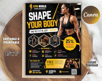 Personal Trainer Flyer, Gym Fitness Instructor, Sports Trainer Flyer, DIY Flyer Template Design, Canva Fitness Membership Flyer Printable