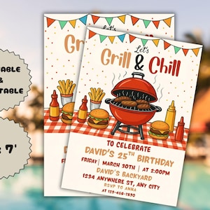 Editable Bbq Birthday Invitation, Barbeque Birthday Invitation, Editable Bbq Invitation, Bbq Birthday Invitation, Digital Template